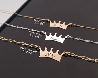 Name Necklace With Crown, Personalized Name plate Necklace, Customize Name Necklace With Any Name, Gift for Her, Personalized Women's Gift