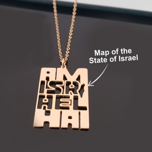 Collier chai Am Israel avec carte d'Israël, collier de soutien Israël, support avec collier Israël, plus jamais ça, bijoux cadeaux juifs hébreu