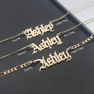 Personalisierte alte englische Namenshalskette, kundenspezifische gotische Namensketten-Halskette. Gothic Schrift Old English Anhänger, Edgy Goth Schmuck Geschenk