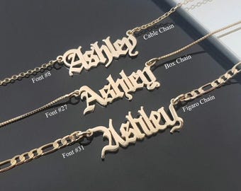 Personalized Old English Name Necklace, Customized Gothic Style Nameplate Necklace. Gothic Font Old English Pendant, Edgy Goth Jewelry Gift