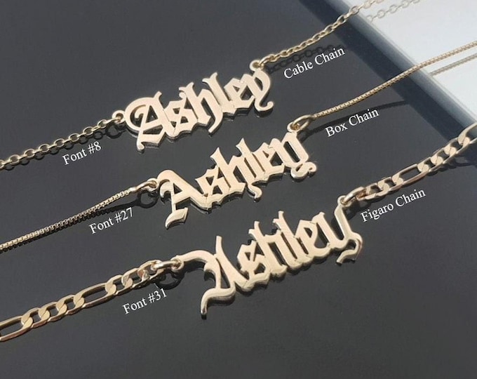 Personalized Old English Name Necklace, Customized Gothic Style Nameplate Necklace. Gothic Font Old English Pendant, Edgy Goth Jewelry Gift