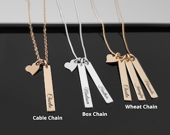 Collier prénom pour maman, collier personnalisé avec prénoms d'enfants, collier barre verticale en or, collier barre verticale gravée avec noms multiples