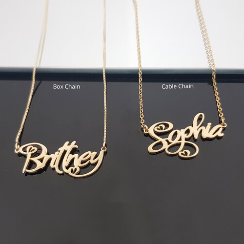 Hearts Font Name Necklace Personalized 