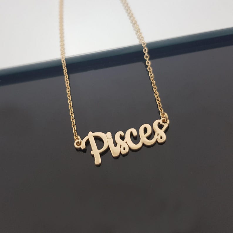 Pisces Necklace With 4 Font Styles, Pisces Zodiac Sign Necklace, Pisces Horoscope Necklace, Pisces Birthday Gift, Pisces Astrology Gift Jewe imagen 8