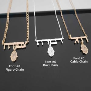 Hebrew Name Necklace With Hamsa, Personalized Bat Mitzvah Gift, Custom Hebrew Nameplate Necklace, Hebrew Hamsa Necklace, Hebrew Letter Gift
