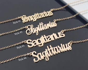 Skytten halsband med 4 typsnitt, Skytten stjärntecken halsband, Skytten horoskop halsband, Astrologi Skyttens födelsedag