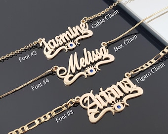 Personalized Evil Eye English Name Necklace, Customized English Evil Eye Kabbalah Pendant, Custom Evil Eye Protection With English Name Gift