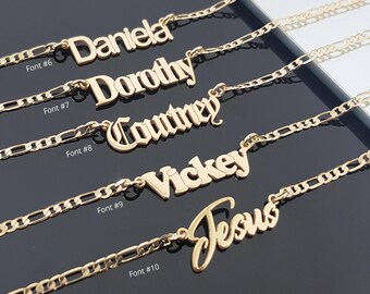 Name Necklace, Personalized Name Necklace With Figaro Chain, Customize Any  Name With 15 Font Style, Custom Gift for Her, Christmas Necklace