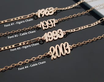 Birth Year Bracelet/Anklet, Date Bracelet, Personalized Year Bracelet, Custom Number Bracelet, Lucky Number , Number Pendant Bracelet Gift
