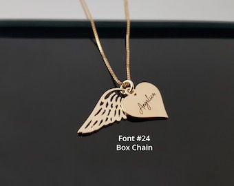 Heart Name Necklace with Wings, Angel Wings Necklace, Memorial Wing Necklace, Remembrance Gifts, Personalized Grieving Gift, Angel Necklace