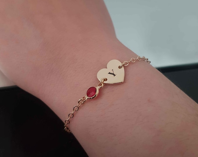 Personalized Little Girl Bracelet, Flower Girl Bracelet with Birthstone, Adjustable Heart Bracelet for Girls, Initial Heart Bracelet Gift
