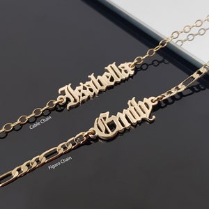 Pulsera o tobillera con nombre en inglés antiguo personalizada, pulsera o tobillera con nombre de estilo gótico, pulsera y tobillera góticas, cualquier nombre o palabra en inglés antiguo