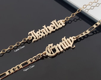Bracelet ou bracelet de cheville personnalisé en vieux nom anglais, bracelet/bracelet de nom de style gothique, bracelet et bracelet goth, vieil anglais n’importe quel nom/mot