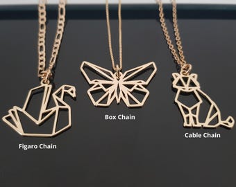 Origami Necklace Personalized, Origami Animal Necklace, Origami Crane Necklace, Custom Origami Jewelry, Animal Necklace For Animal Lover