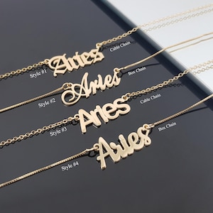 Aries Necklace With 4 Font Styles, Aries Zodiac Sign Necklace, Aries Horoscope Necklace, Astrology Aries Birthday Gift Idea, Aries Star Pend