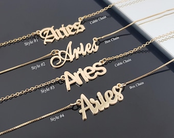 Vädurens halsband med 4 typsnitt, Vädurens stjärnteckenhalsband, Vädurens horoskophalsband, Astrologi Vädurens födelsedagspresentidé, Vädurens stjärnhänge