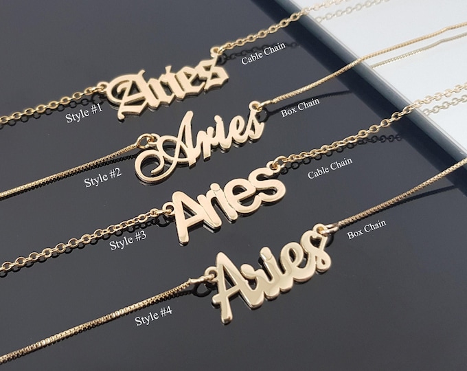 Aries Necklace With 4 Font Styles, Aries Zodiac Sign Necklace, Aries Horoscope Necklace, Astrology Aries Birthday Gift Idea, Aries Star Pend