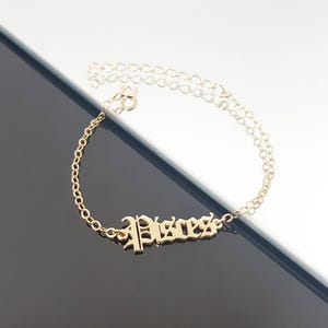 Pisces Bracelet, Pisces Zodiac Sign Bracelet, Pisces Horoscope Bracelet, Pisces Old English Font Bracelet, Pisces Birthday Gift, Pisces Gift