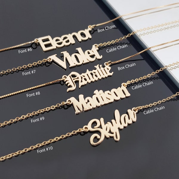 Personalized Silver 3D Double Plated Script Name Plate Necklace – Any Name – 18" Figaro Chain