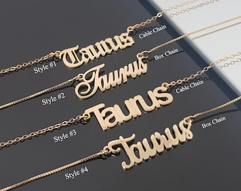 Taurus Necklace With 4 Font Styles, Taurus Zodiac Sign Necklace, Taurus Horoscope Necklace, Astrology Taurus Birthday Gift Idea, Taurus Star