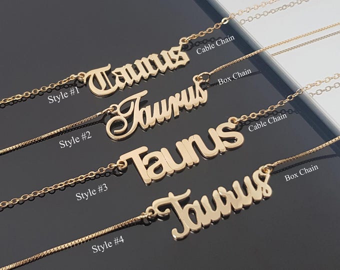 Taurus Necklace With 4 Font Styles, Taurus Zodiac Sign Necklace, Taurus Horoscope Necklace, Astrology Taurus Birthday Gift Idea, Taurus Star