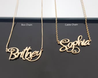 Personalized Hearts Font Name Necklace, Sterling Silver or Gold Plated, Kids Jewelry