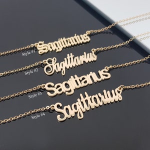 Naszyjnik Strzelca z 4 stylami czcionek, naszyjnik ze znakiem zodiaku Strzelca, naszyjnik z horoskopem Strzelca, astrologia Urodziny Strzelca