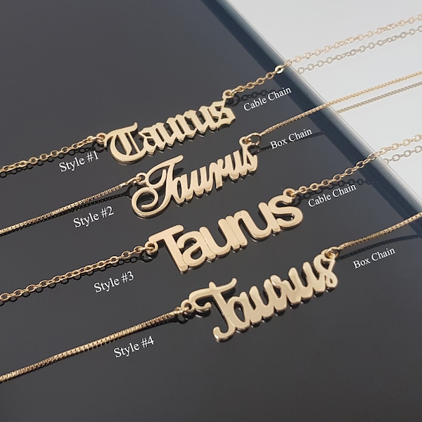 Taurus Necklace With 4 Font Styles, Taurus Zodiac Sign Necklace, Taurus Horoscope Necklace, Astrology Taurus Birthday Gift Idea, Taurus Star