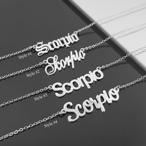 Scorpio Necklace With 4 Font Styles Scorpio Zodiac Sign Necklace