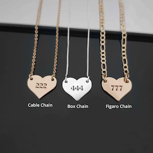 Custom Angel Numbers, Heart Angel Number Necklace, Personalized Angel Numbers Necklace, Your Lucky Number Necklace, Dainty Angel Number Gift