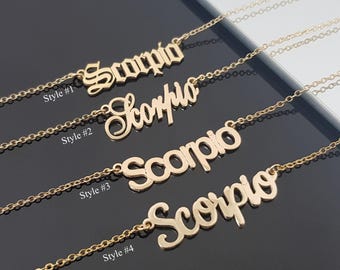 Schorpioen ketting met 4 letterstijlen, Schorpioen sterrenbeeld ketting, Schorpioen horoscoop ketting, Schorpioen verjaardagscadeau, Schorpioen astrologisch cadeau