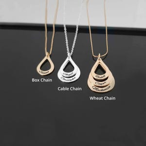 Personalized Mother&#39;s Necklace With Kids Name, Drop Shaped Family Necklace, Up to 3 Kids Necklace, Mom Name Necklace, Family Jewelry Gift