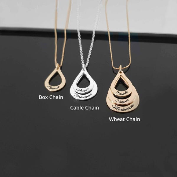 Colar personalizado para mãe com nome dos filhos, colar para família em formato de gota, colar para até 3 filhos, colar com nome da mãe, presente de joia para família