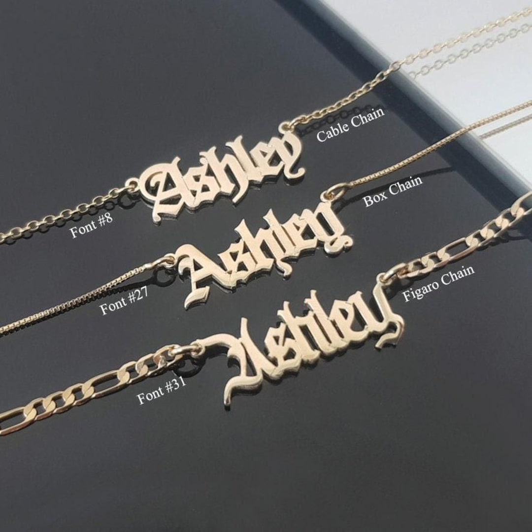 Font Ashley Nameplate Necklace Personalized Old English Name