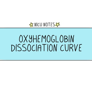 May include: A light blue rectangle with a black outline and the text "NICU NOTES" in yellow stars at the top. The text "OXYHEMOGLOBIN DISSOCIATION CURVE" is in black.