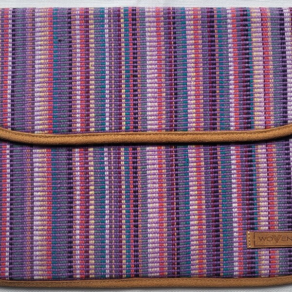 Handmade tablet or computer sleeve with padded inside up to 15 inches (Purple Rainbow)