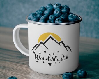 Emaille Becher Lagerfeuer: Anpassbares Bergdesign, Abenteuer Geschenk
