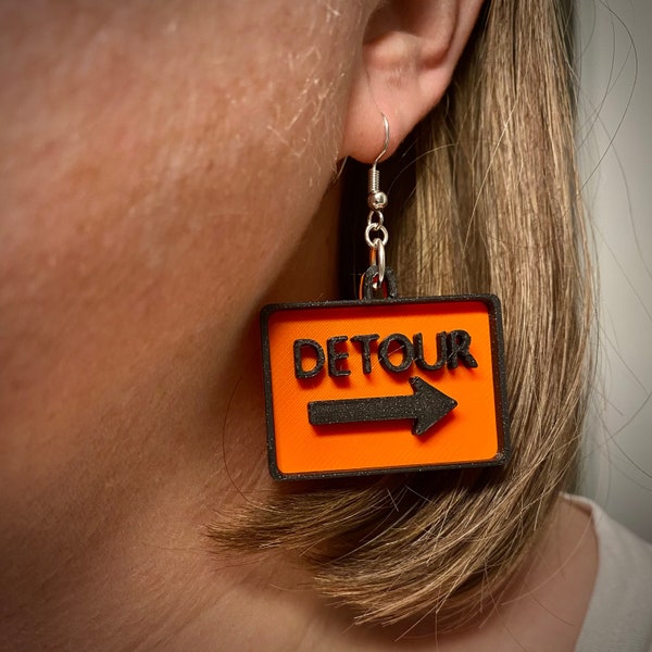 Detour Road Sign Earrings, Novelty Earrings, Statement Earrings,