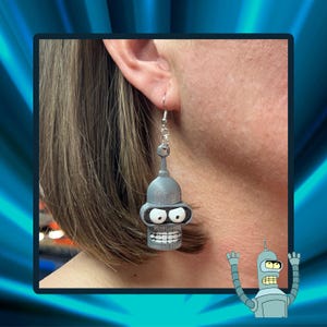 Bender-oorbellen – Futurama-geïnspireerde sieraden – 3D-geprinte robotoorbellen – Geeky Cartoon-cadeau – Accessoires scifi-fans