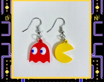 Retro Arcade Earrings: 3D Printed Mr Munch Man & Ghost