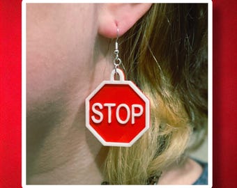 3D Printed Stop Sign Earrings: Novelty Road Trip Jewelry