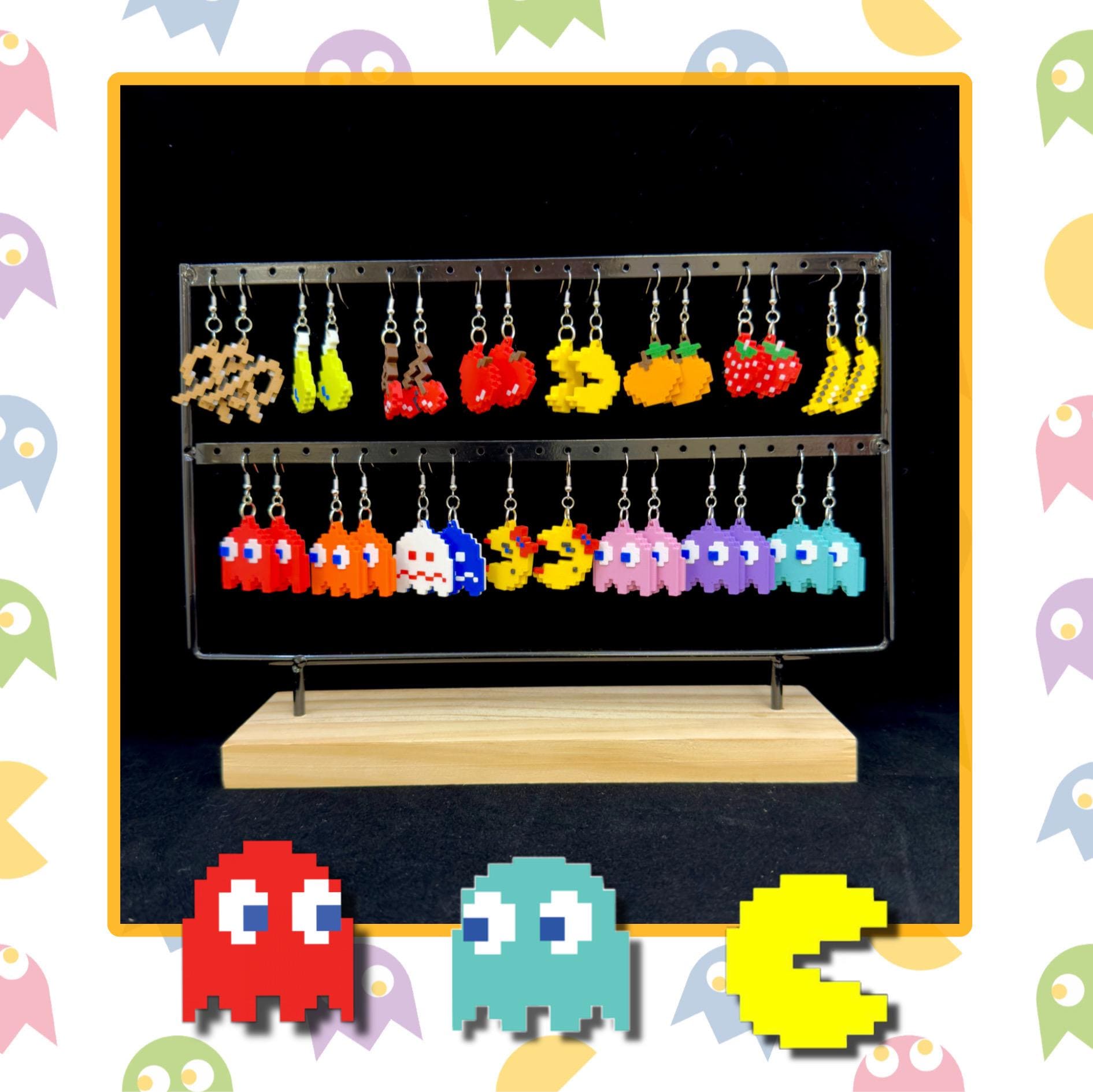 8-Bit Mr & Mrs Munch Man Earrings: 3D Printed Retro Gaming Kitsch