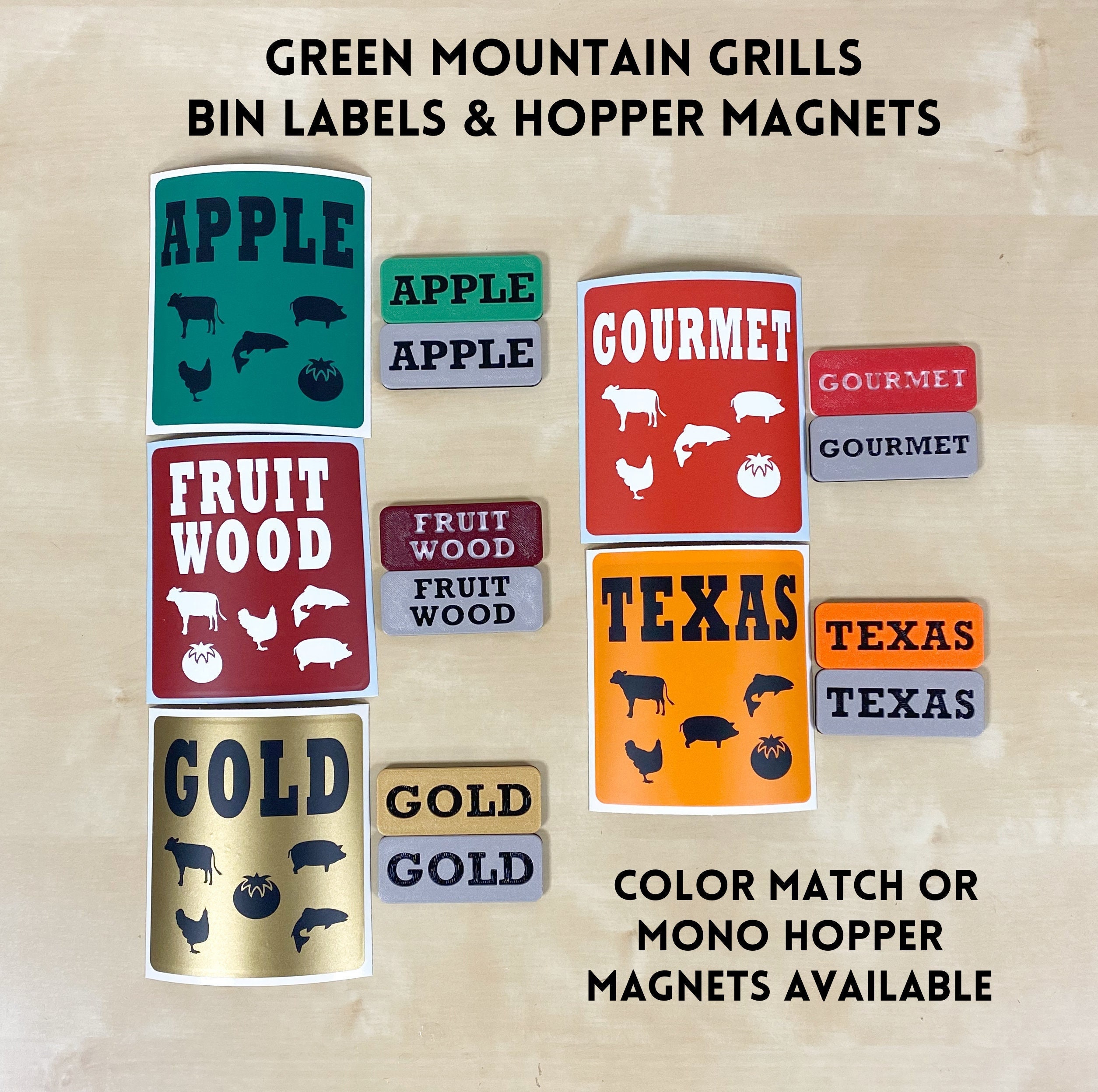 green mountain grills étiquettes pour bacs et aimants de trémie - organisation fumoirs à granulés