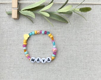 Kinder Armband / personalisiert Name Buchstabe / Pink rosa Newborn / Herz Gold Geburt Mädchen / mint bunt / Geschenk Weihnachten Geburtstag