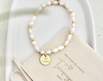 Ask maid of honor / Freshwater pearl bracelet SHELLI Gold / with jewelry pouch