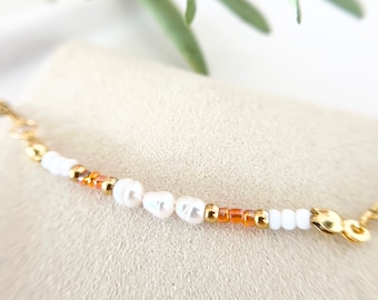 Fußkette mit Süßwasserperlen // Gold Orange // kleine Perlen // Schmuck für Frauen