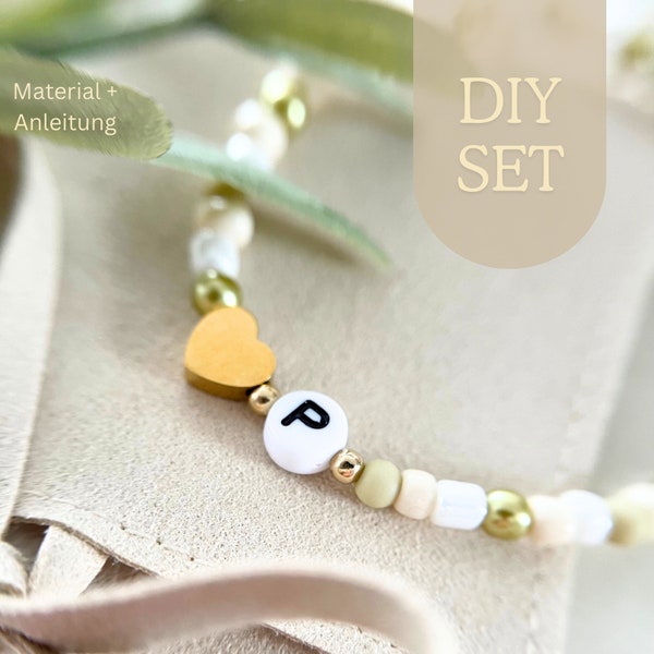 DIY set for JGA women // gold or silver // personalized with letter and heart // sage green beige cream white