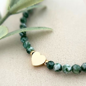 Sage natural stone bracelet // golden heart // gift for women for a wedding