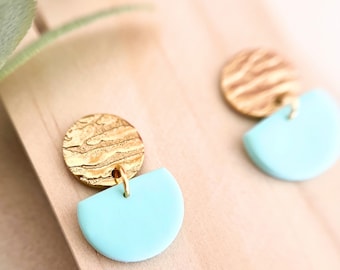 Ohrringe Kreis Mint // Polymer Clay // Gold Edelstahl // grün blau