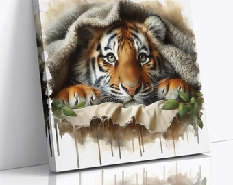 Tiger Under Blanket Canvas Print: Big Cat Wall Art Decor